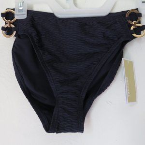 MICHAEL MICHAEL KORS High Leg Cut Out Bikini Bottom Navy Blue XS NWT